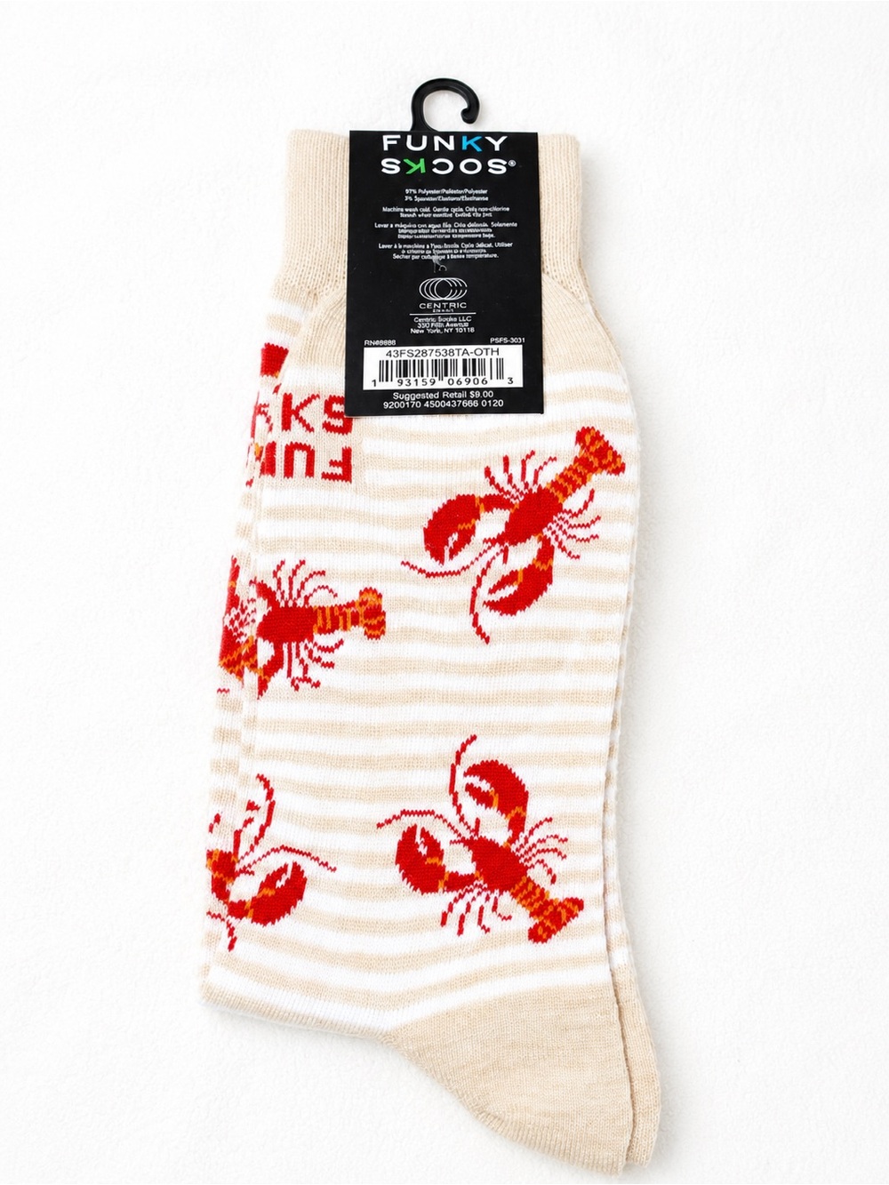 Funky Socks Lobster Print Crew Socks NWT Nautical Coastal Novelty - Picture 4 of 4